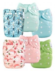 Lot de Couches lavables te1 évolutives et inserts tons roses