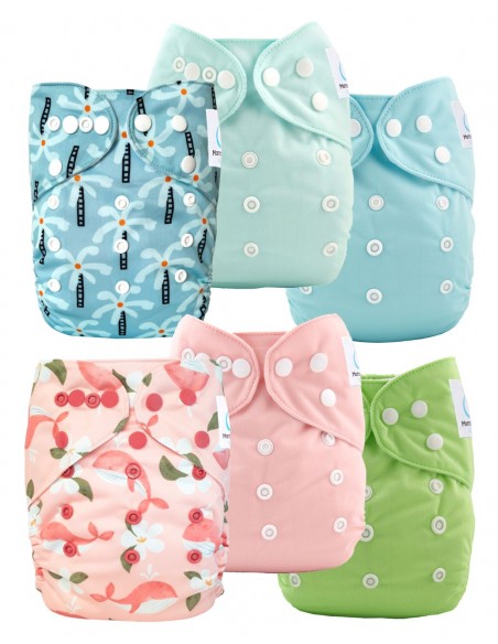 Lot de Couches lavables te1 évolutives et inserts tons roses