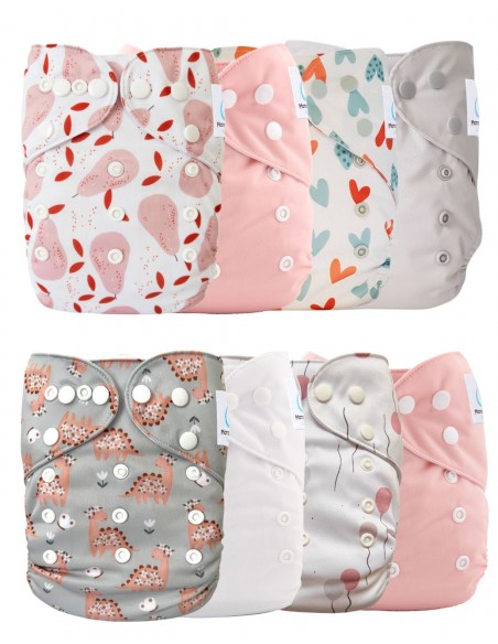 Lot de 8 couches lavables évolutives + 8 inserts microfibre