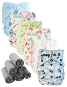 Lot 6 Washable layers while two te2 with double gussets + 6 bamboo inserts