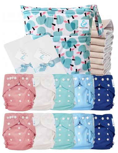 Complete Pack Cover Diapers Certified Oeko Tex® + 10 Cotton Inserts + Waterproof Bag + Protective Sails
