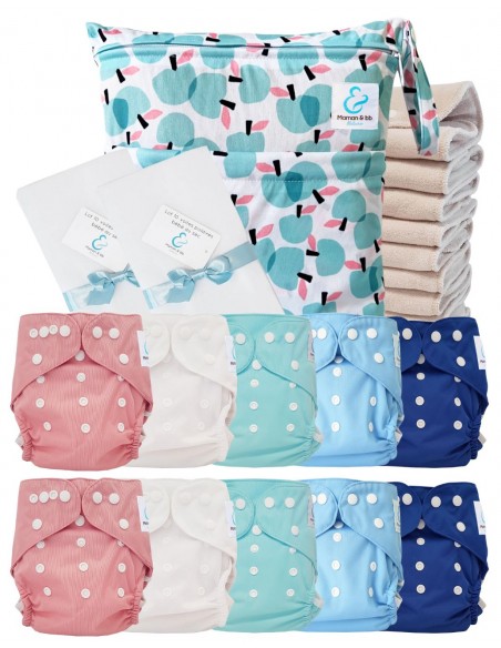 Complete Pack Washable Layers Te2 Certified Oeko Tex® + 10 Cotton Inserts + Waterproof Bag + Protective Sails