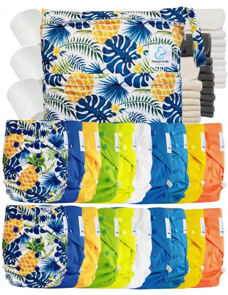 Mega Pack diapers Cover diaper + 10 Bamboo Inserts + 10 Microfiber Inserts + Waterproof Bag + Protective Sails