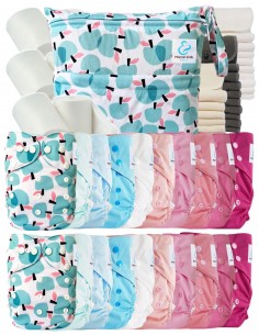 Mega-Pack windeln Waschbare TE2 + 10 Bambuseinsätze + 10 Mikrofasereinsätze + Wasserdichte Tasche + Schutzsegeln