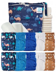 Paquete completo 10 pañales Lavable total + bambú Insertar bolsa impermeable y pendientes protectores