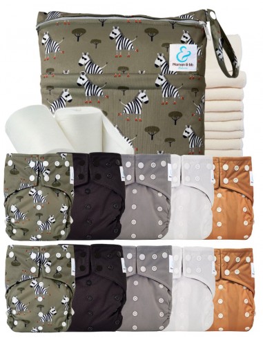 Full Pack 10 Full Washable Diapers + Bamboo Inserts Waterproof Bag and Protective Sailing