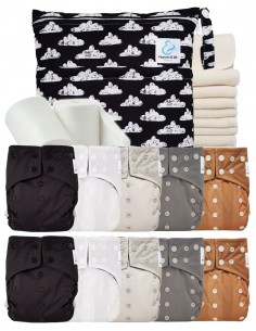 Full Pack 10 Full Washable Diapers + Bamboo Inserts Waterproof Bag and Protective Sailing