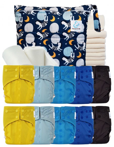 Full Pack 10 Full Washable Diapers + Bamboo Inserts Waterproof Bag and Protective Sailing