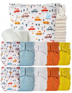 Pack complet 10 couches lavables intégrales + inserts bambou sac imperméable et voiles de protection