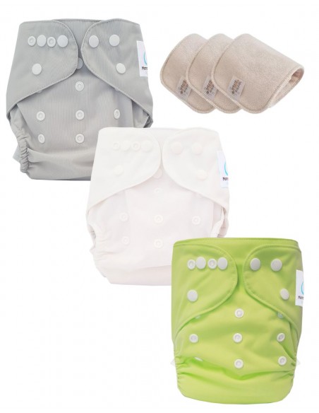 Lot de 3 couches lavables certifiées Oeko Tex et 3 inserts en coton Oeko tex