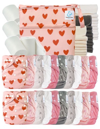 Mega pack couches lavables TE2 + 10 inserts bambou + 10 inserts microfibre + sac imperméable + voiles de protection