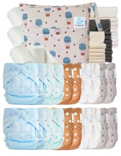 Mega-Pack windeln Waschbare TE2 + 10 Bambuseinsätze + 10 Mikrofasereinsätze + Wasserdichte Tasche + Schutzsegeln