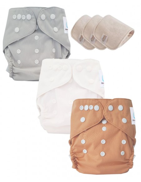 Lot de 3 couches lavables certifiées Oeko Tex et 3 inserts en coton Oeko tex