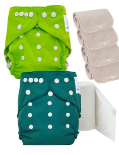 Pack découverte couches lavables TE2 certifiées Oeko Tex® + 4 inserts en coton + voiles de protection