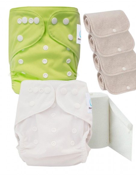 Pack découverte couches lavables TE2 certifiées Oeko Tex® + 4 inserts en coton + voiles de protection