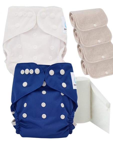 Pack découverte couches lavables TE2 certifiées Oeko Tex® + 4 inserts en coton + voiles de protection