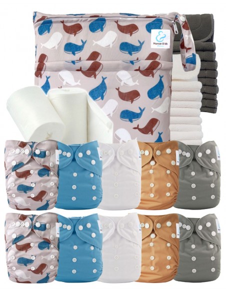 Pack complet couches lavables bambou inserts sac imperméable et voiles de protection