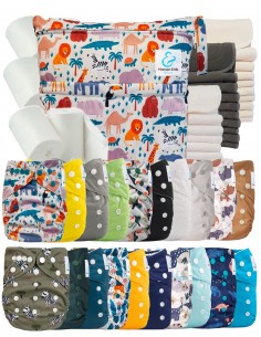 Mega pack 20 couches lavables + inserts + voiles de protection et son sac imperméable