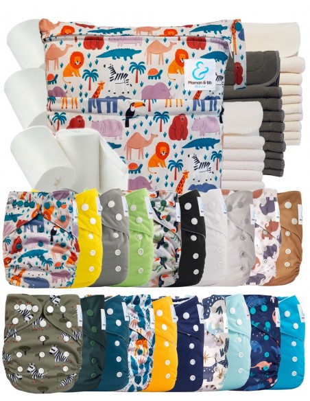 Mega pack 20 couches lavables + inserts + voiles de protection et son sac imperméable