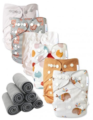 Partij 6 windeln Wasbaar alle twee TE2 met dubbele pods + 6 bamboe-inserts