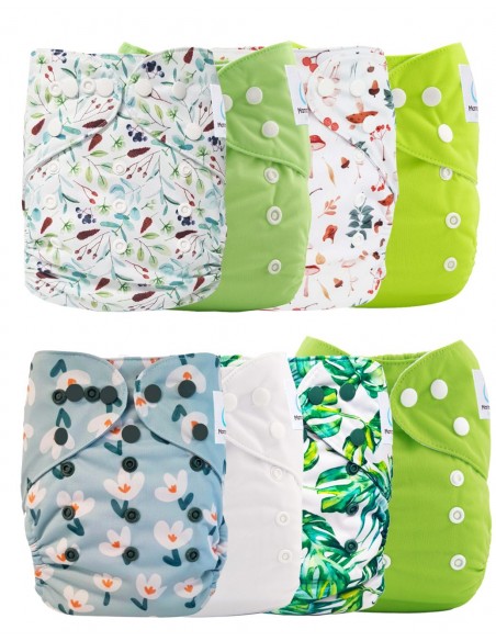 Lot de 8 couches lavables évolutives tons roses + 8 inserts microfibre