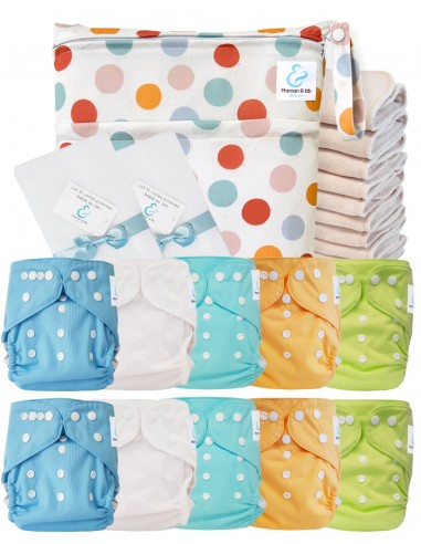 Vol pack windeln WASBARE TE2 GECERTIFICEERD OEKO TEX® + 10 Katoen Inserts + Waterdichte Tas + Beschermende Zeilen