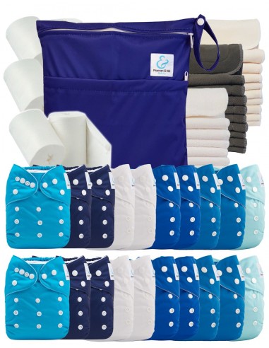 Mega pack 20 couches lavables TE1 + inserts + voiles de protection et son sac imperméable