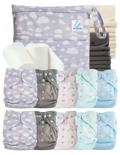 Complete Pack Layable Layables TE2 + 10 Bamboo Inserts + 10 Charcoal Inserts + Waterproof Bag + Protective Sails