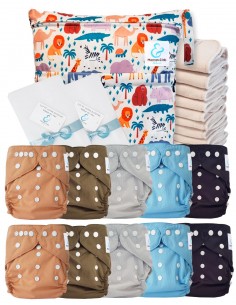 Vollpaket windeln Waschbare TE2-zertifizierte Oeko Tex® + 10 Baumwolleinsätze + Wasserdichte Tasche + Schutzsegeln