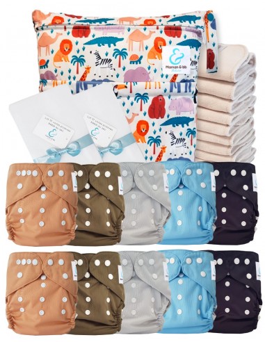 Complete Pack Washable Layers Te2 Certified Oeko Tex® + 10 Cotton Inserts + Waterproof Bag + Protective Sails