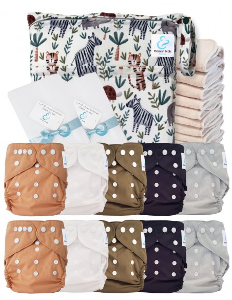 Complete Pack Washable Layers Te2 Certified Oeko Tex® + 10 Cotton Inserts + Waterproof Bag + Protective Sails