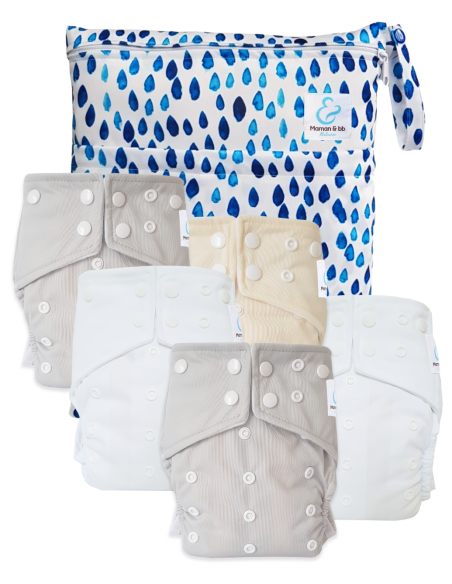 lot de 5 Couches lavables intégrales évolutives tout en un avec insert en bambou et double goussets