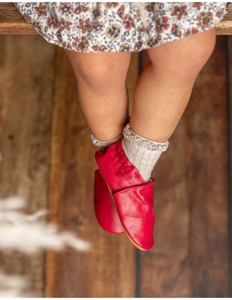Soft Leather Baby Slipper - Cherry