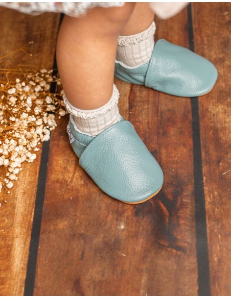 Soft Leather Baby Slipper - Turquoise