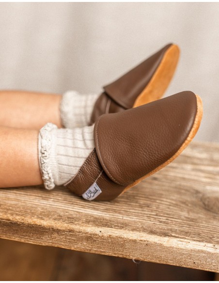 Soft Leather Baby Slipper - Chocolate