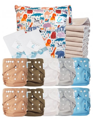 Vollpaket windeln Waschbare TE2-zertifizierte Oeko Tex® + 10 Baumwolleinsätze + Wasserdichte Tasche + Schutzsegeln