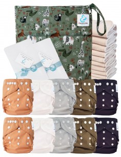 Complete Pack Washable Layers Te2 Certified Oeko Tex® + 10 Cotton Inserts + Waterproof Bag + Protective Sails
