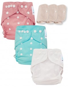 Set of 3 washable washable layers Oeko Tex and 3 cotton inserts Oeko Tex