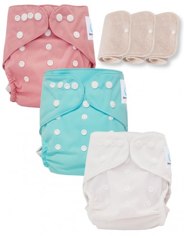 Lot de 3 couches lavables certifiées Oeko Tex et 3 inserts en coton Oeko tex