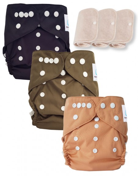 Lot de 3 couches lavables certifiées Oeko Tex et 3 inserts en coton Oeko tex