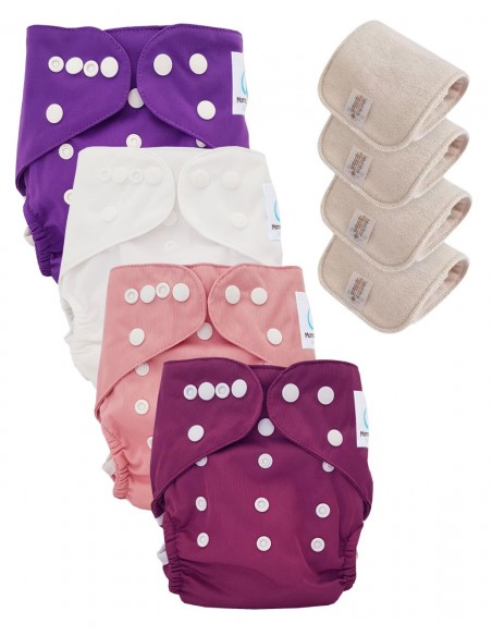 Lot de 4 couches lavables certifiées Oeko Tex et 4 inserts en coton Oeko tex