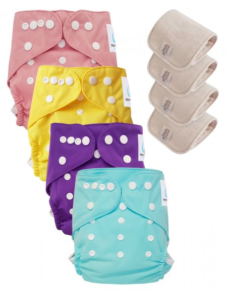 Lot de 4 couches lavables certifiées Oeko Tex et 4 inserts en coton Oeko tex
