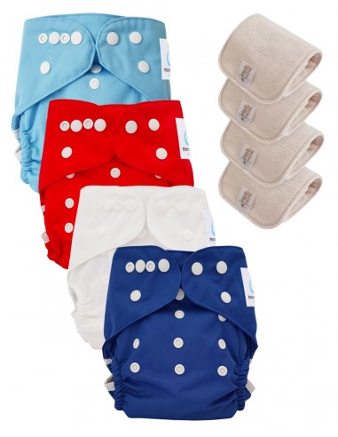 Lot de 4 couches lavables certifiées Oeko Tex et 4 inserts en coton Oeko tex®