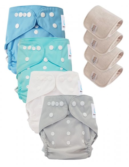 Lot de 4 couches lavables certifiées Oeko Tex et 4 inserts en coton Oeko tex®