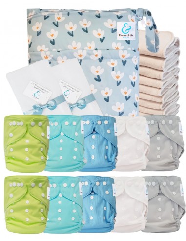 Complete Pack Washable Layers Te2 Certified Oeko Tex® + 10 Cotton Inserts + Waterproof Bag + Protective Sails