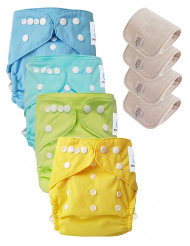 Lot de 4 couches lavables certifiées Oeko Tex et 4 inserts en coton Oeko tex