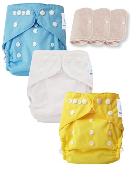 Lot de 3 couches lavables certifiées Oeko Tex et 3 inserts en coton Oeko tex