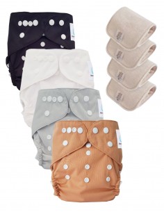 Lot of 4 washable washable layers Oeko Tex and 4 cotton inserts Oeko Tex