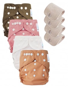 Lot de 4 couches lavables certifiées Oeko Tex et 4 inserts en coton Oeko tex