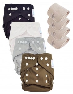 Lot de 4 couches lavables certifiées Oeko Tex et 4 inserts en coton Oeko tex®